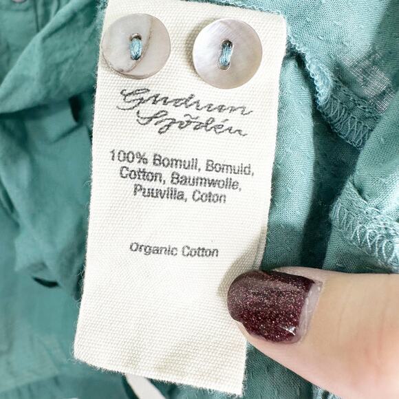 Grundun Sjoden Womens Blouse Tunic Flower Embroidered Button-Up V-Neck Green L - Picture 7 of 8
